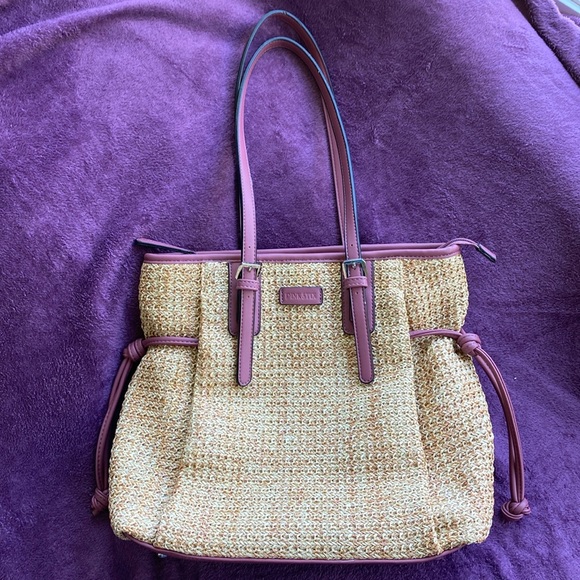 Straw Shoulder Bag Tote, Pink Stix - Picture 2 of 9